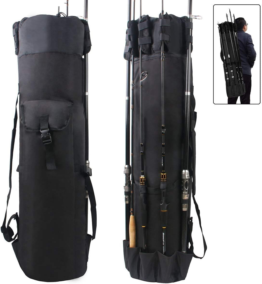 Fishing Rod Bag Pole Holder, Portable Fishing Rod Case Carrier Canvas Pole Storage Bag Travel Carry Case Waterproof Fishing Tackle Gear Organizer