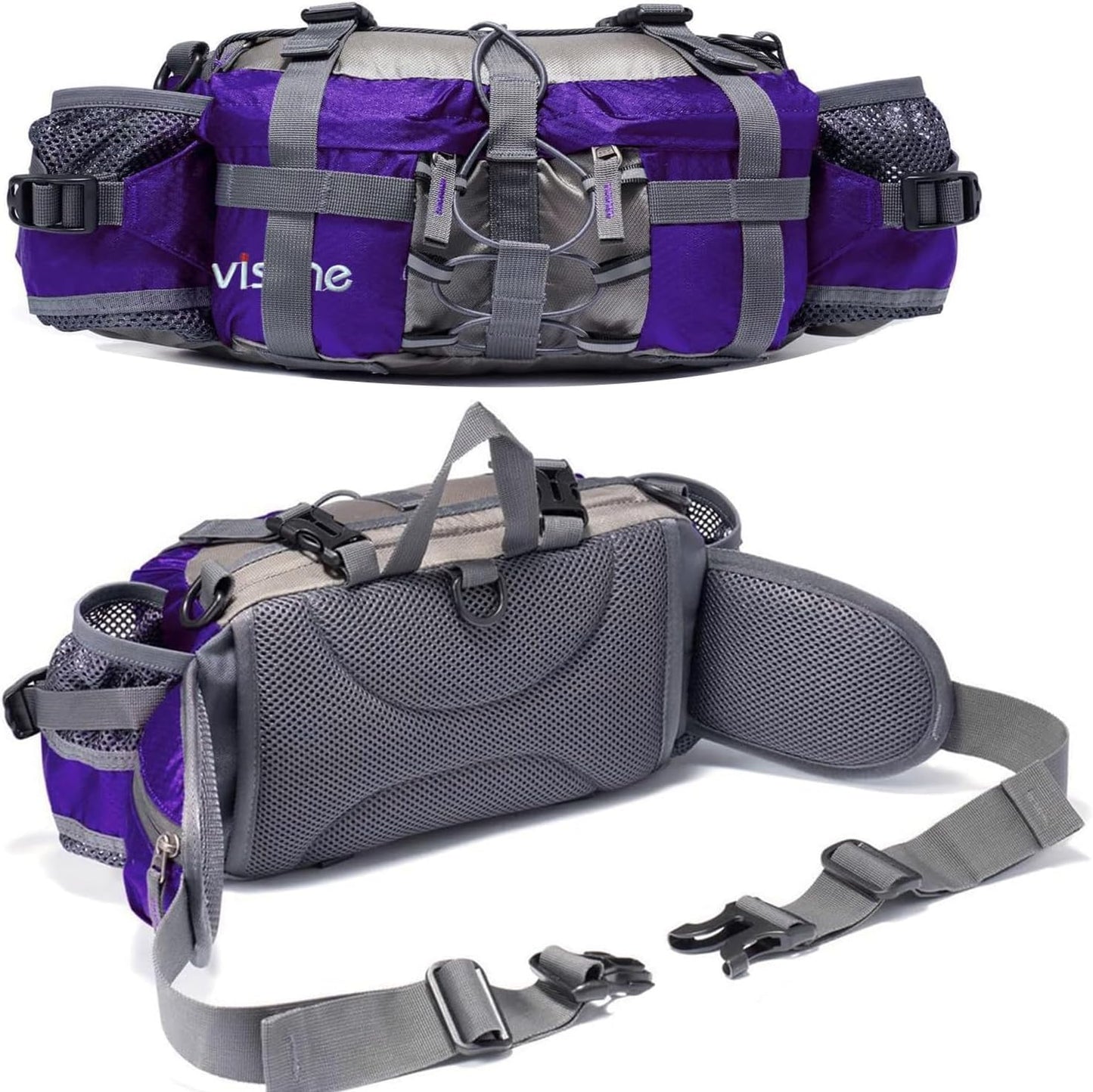 Outdoor Fanny Pack Hiking Fishing Waist Bag 2 Water Bottle Holder Lumbar Pack
