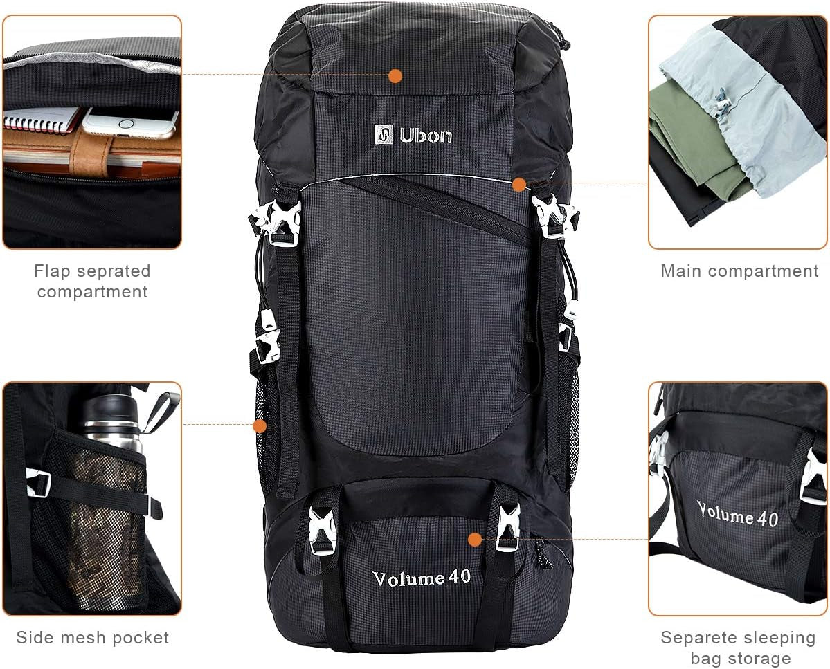 40L Unisex Packable Backpack Lightweight Waterproof Daypack Ultralight Foldable Outdoor Backpack for Hiking Camping Travel Black